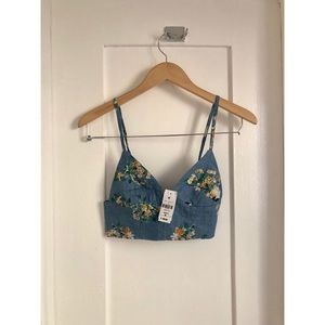 $118 LF floral denim jean bralette bra cami top M